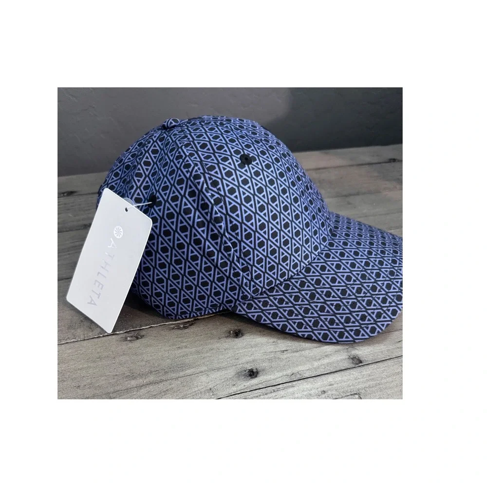 Athleta Blue Black Geometric Print Baseball Cap Water Repellent Recycled Hat NWT
